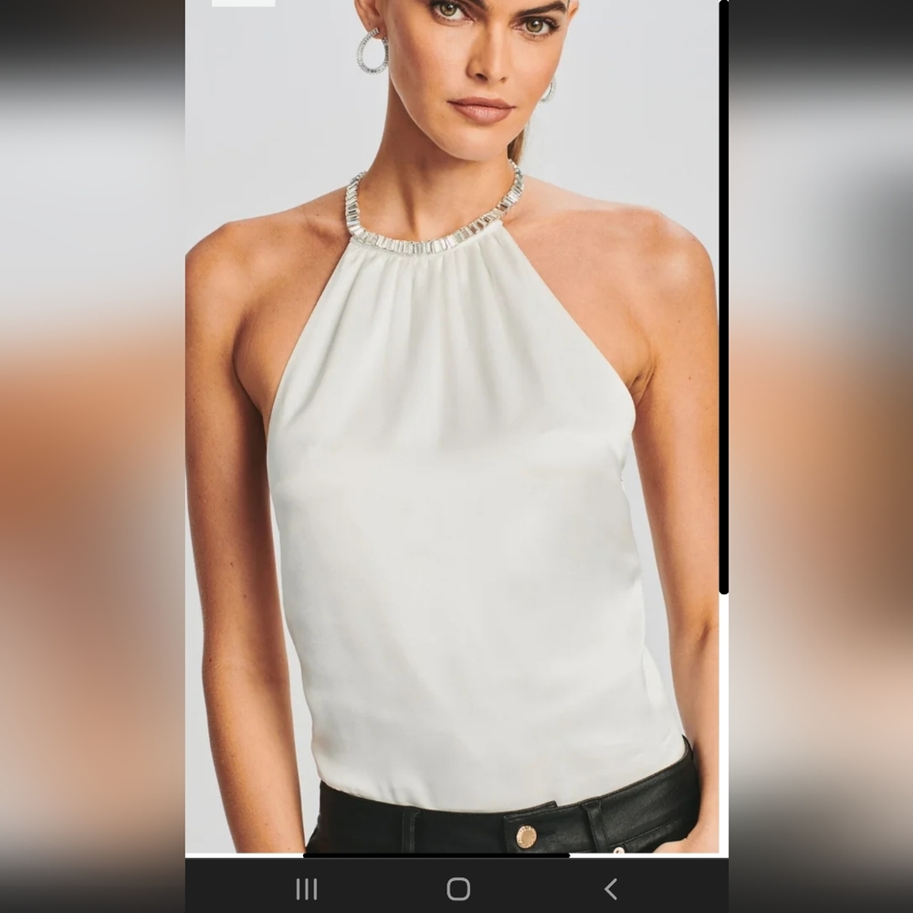 Retrofete White Halter TOP NWT SIZE L RHINESTONE COLLAR